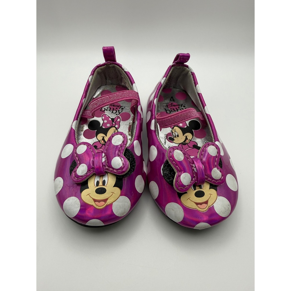Disney Baby Minnie Mouse Purple Polka Dot Flats Metallic Shoes Toddler Size 4